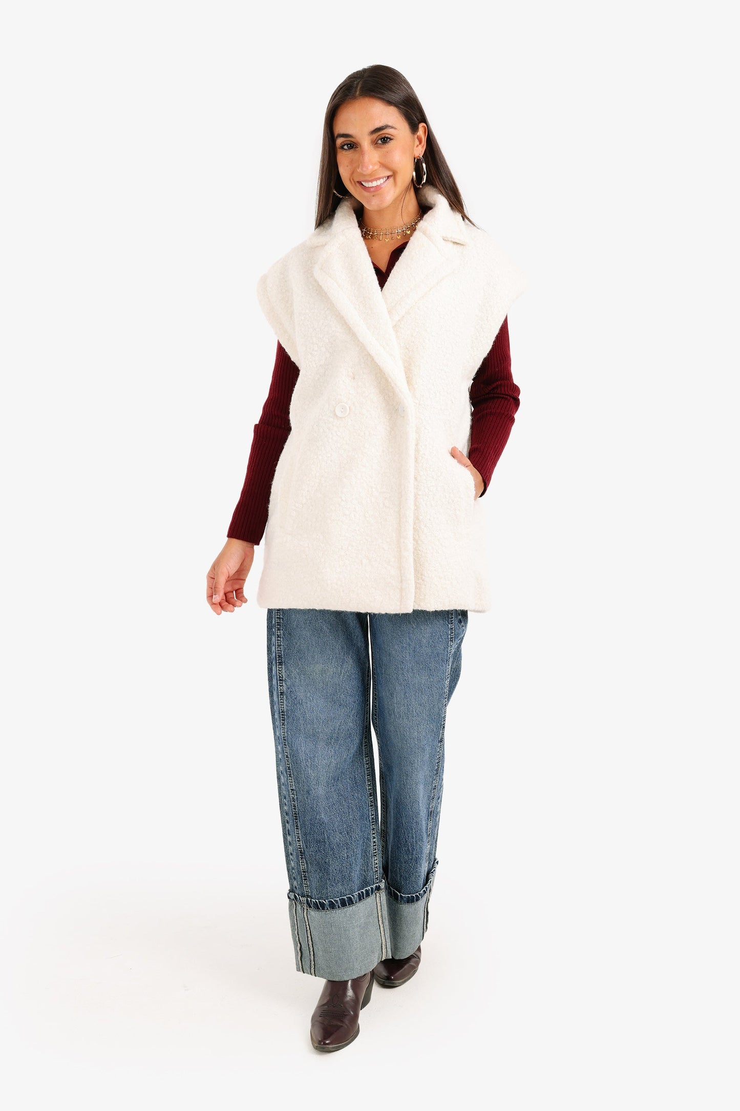 سترة مزدوجة الصدر مريحة