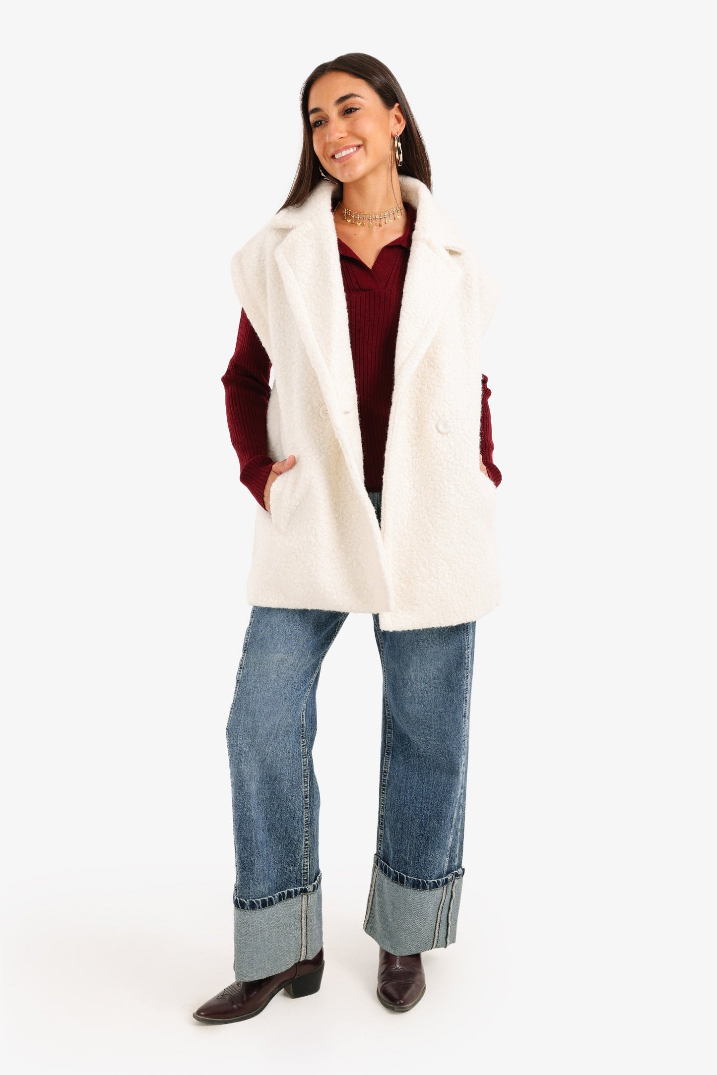 سترة مزدوجة الصدر مريحة