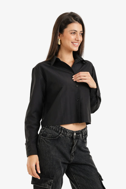 Cropped Button-Up Shirt