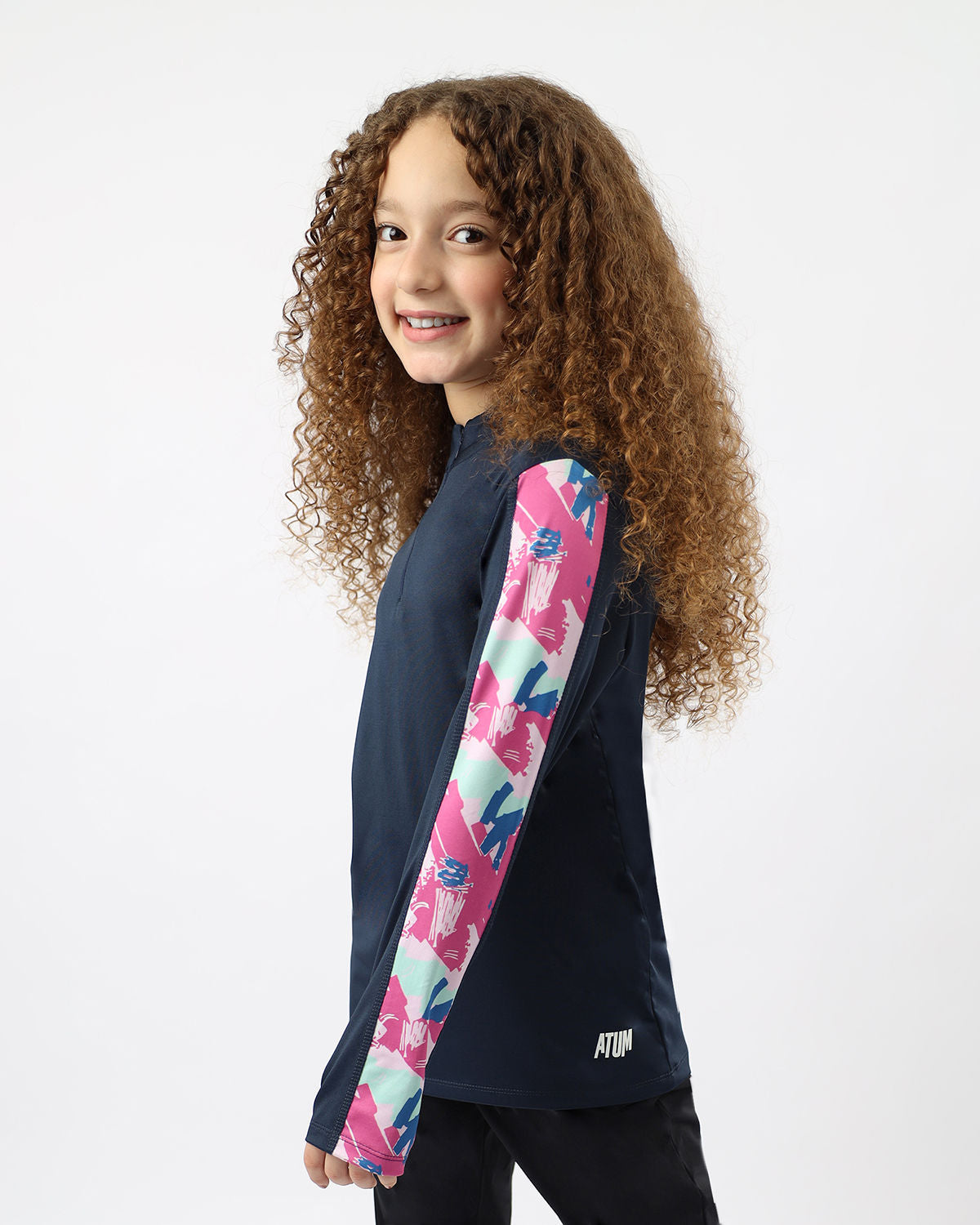 Navy Printed Sleeve Top for Girls