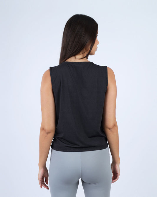 Black Yoga Twist Cropped Tank Top