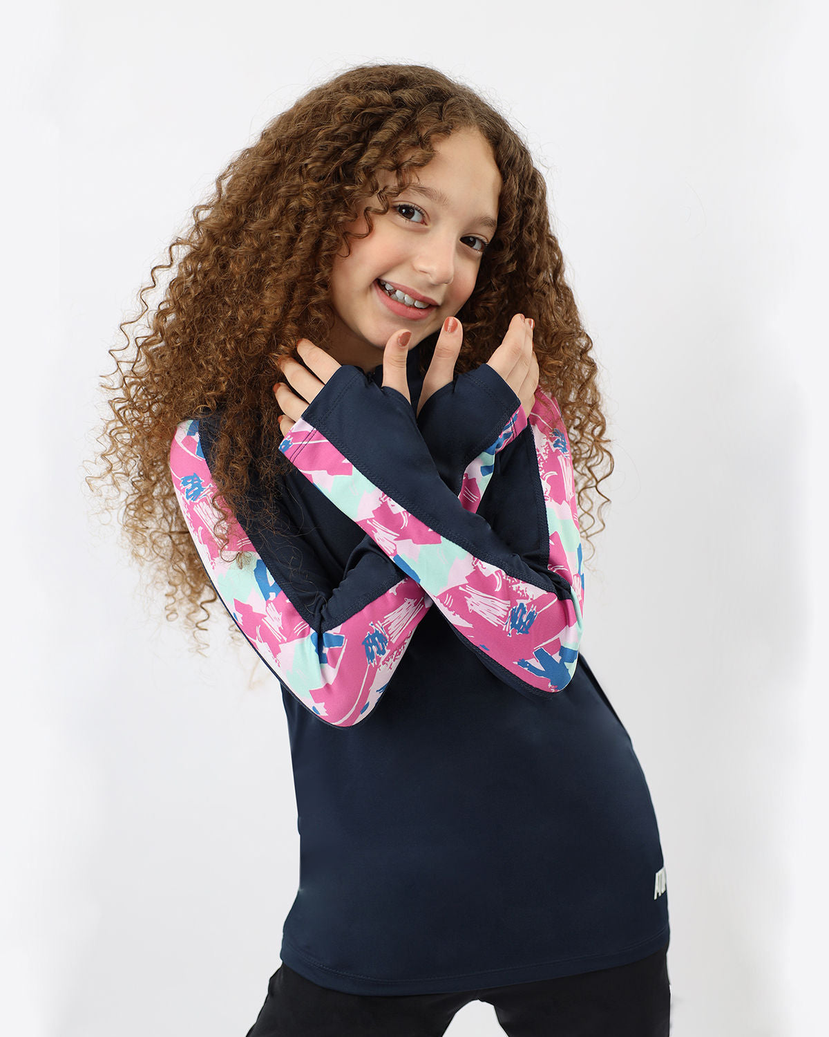 Navy Printed Sleeve Top for Girls