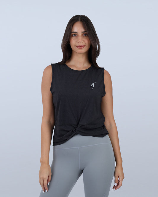 Black Yoga Twist Cropped Tank Top