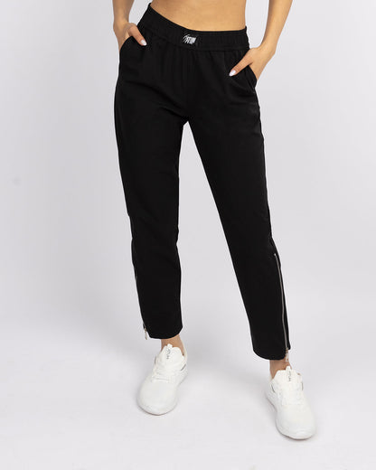 Black Sports Slit Zipper Pants