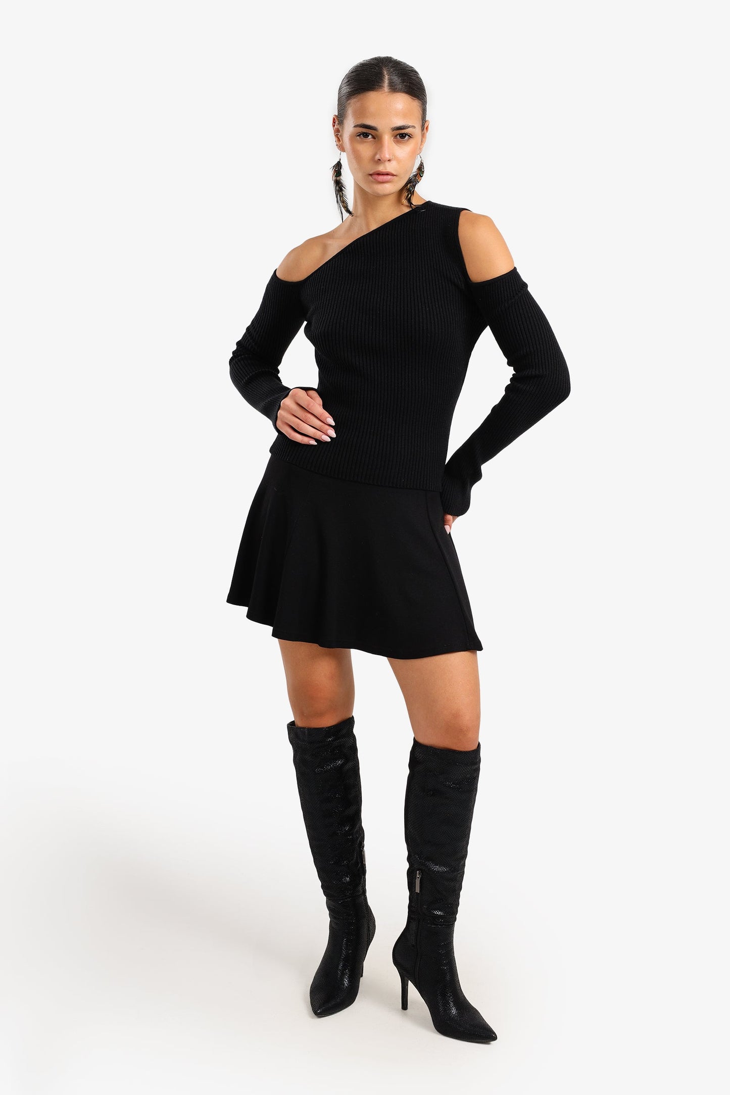 Cut-Out Ribbed Pullover