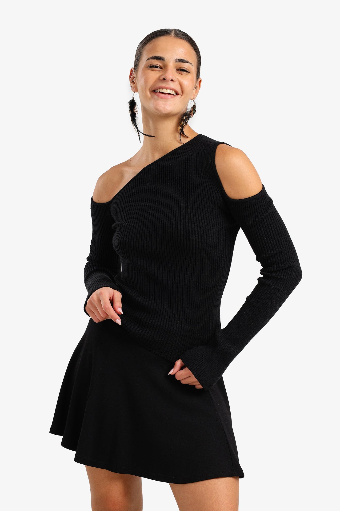 Cut-Out Ribbed Pullover