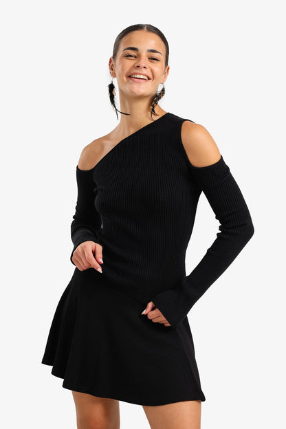 Cut-Out Ribbed Pullover