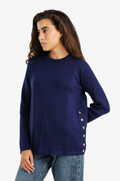 Ribbed Pullover with Side Buttons