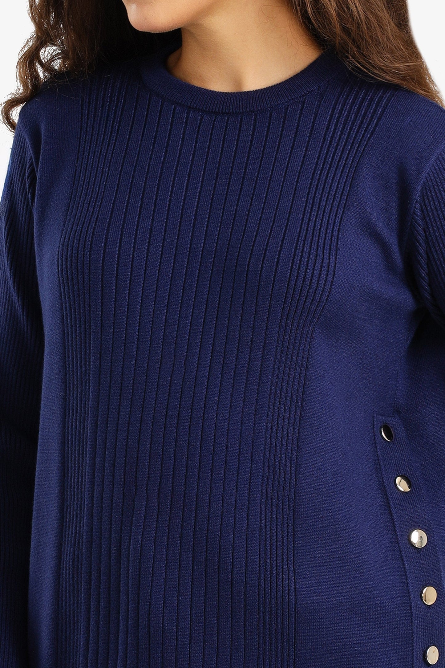 Ribbed Pullover with Side Buttons