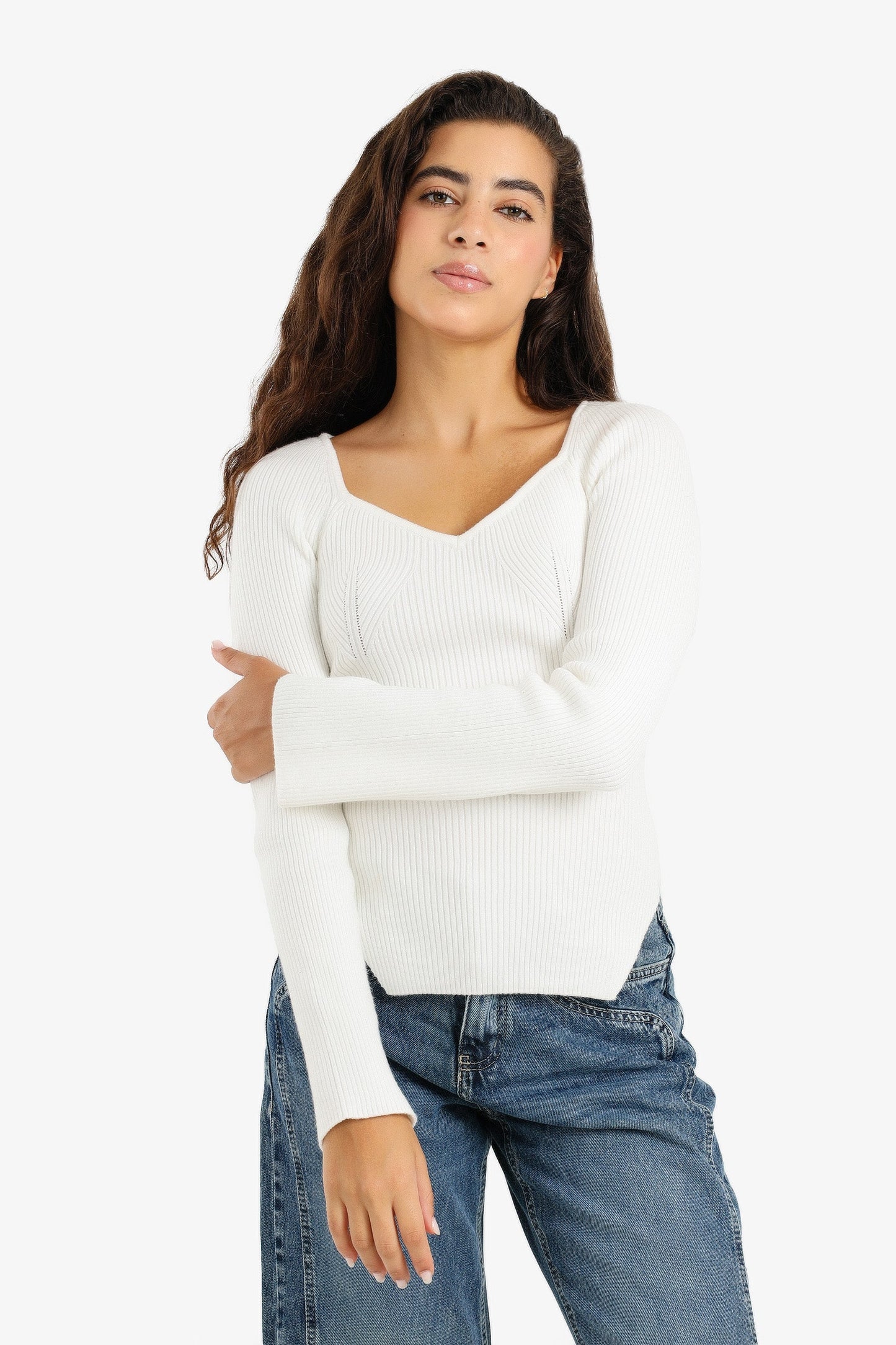 Ribbed Heart Neck Pullover