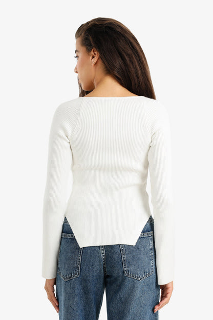 Ribbed Heart Neck Pullover