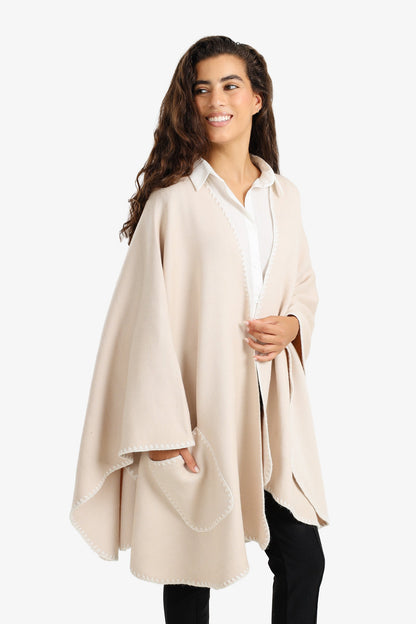 Relaxed Poncho with Zigzag Trim