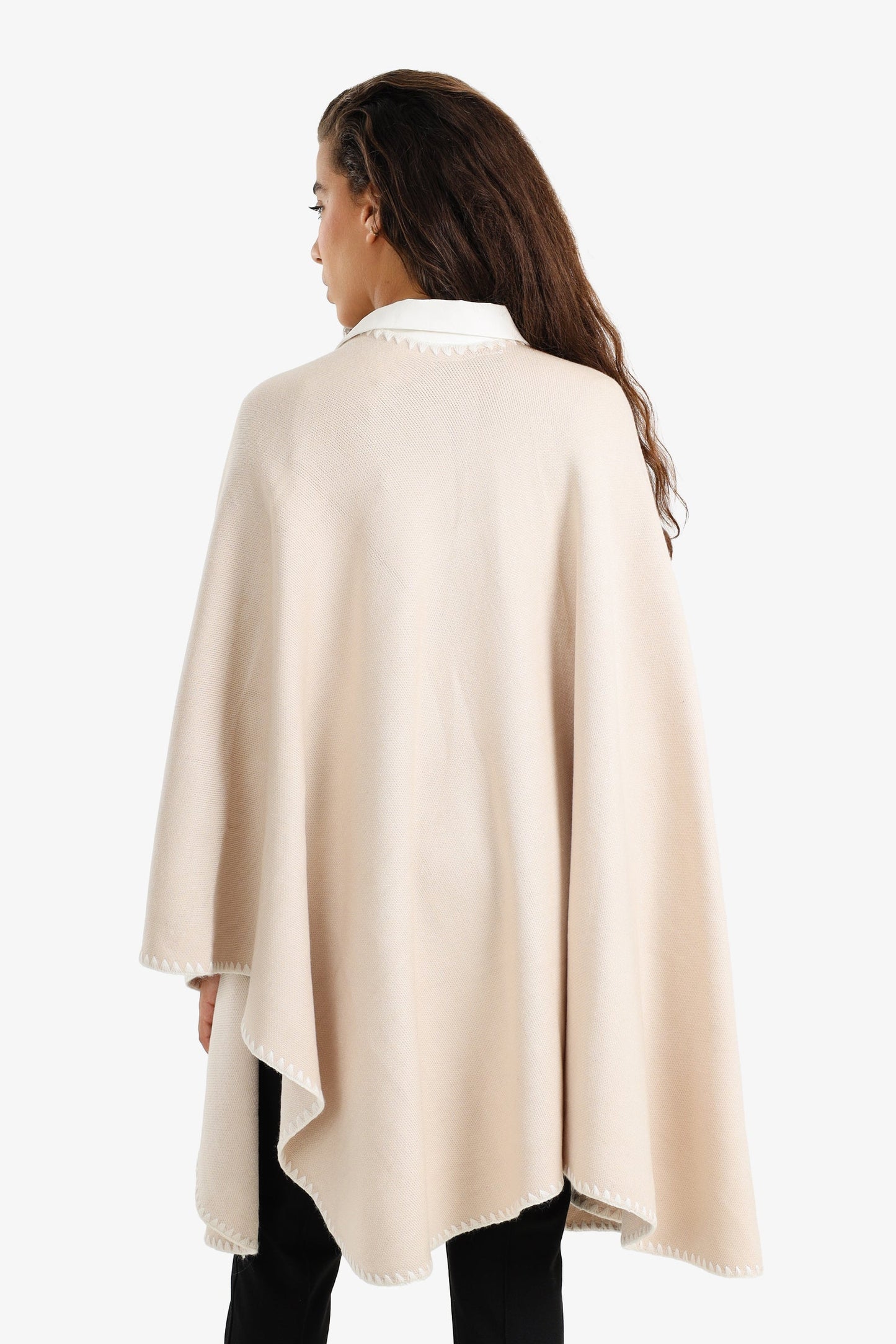 Relaxed Poncho with Zigzag Trim