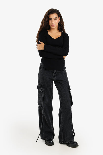 Ribbed Heart Neck Pullover