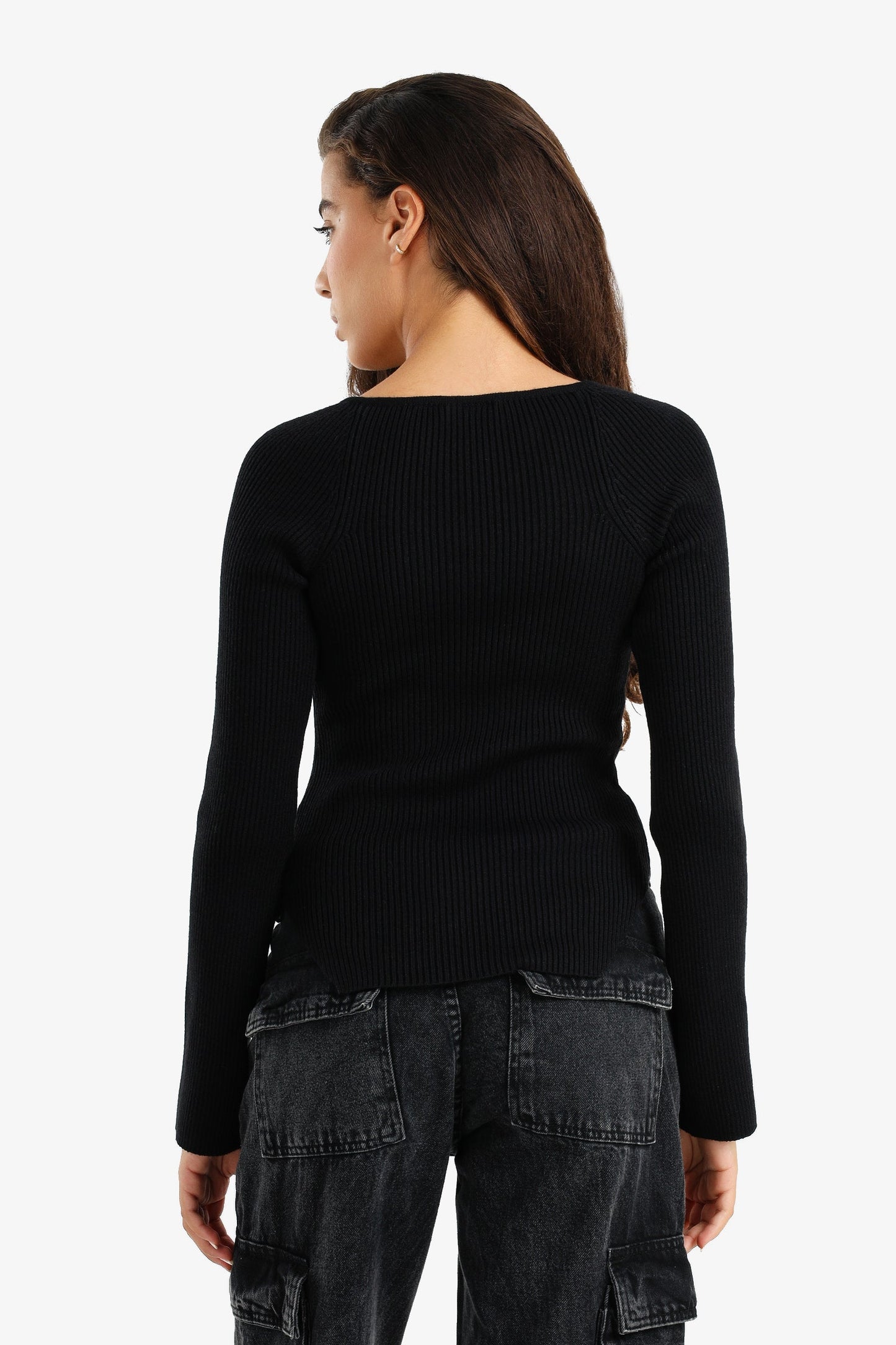 Ribbed Heart Neck Pullover