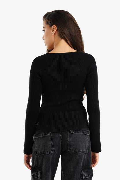 Ribbed Heart Neck Pullover