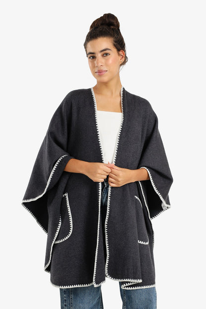 Relaxed Poncho with Zigzag Trim