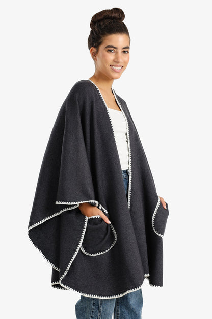 Relaxed Poncho with Zigzag Trim