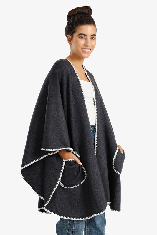 Relaxed Poncho with Zigzag Trim