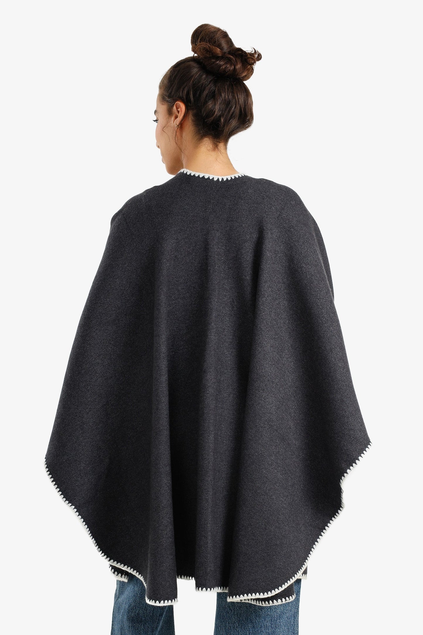 Relaxed Poncho with Zigzag Trim