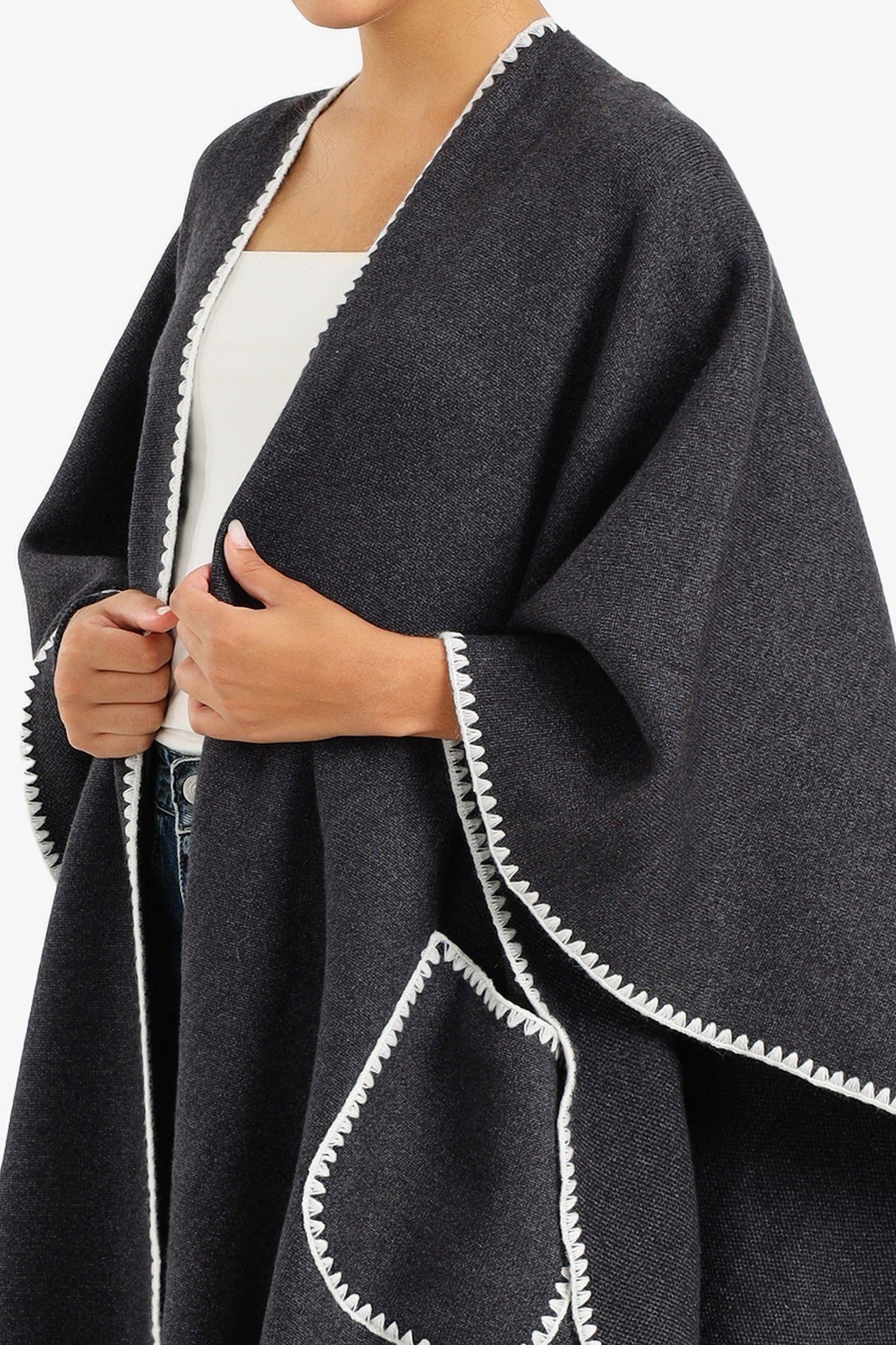 Relaxed Poncho with Zigzag Trim