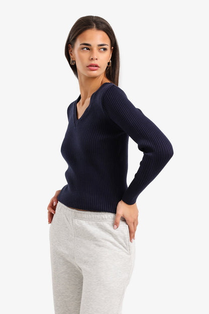 V-Neck Ribbed Pullover