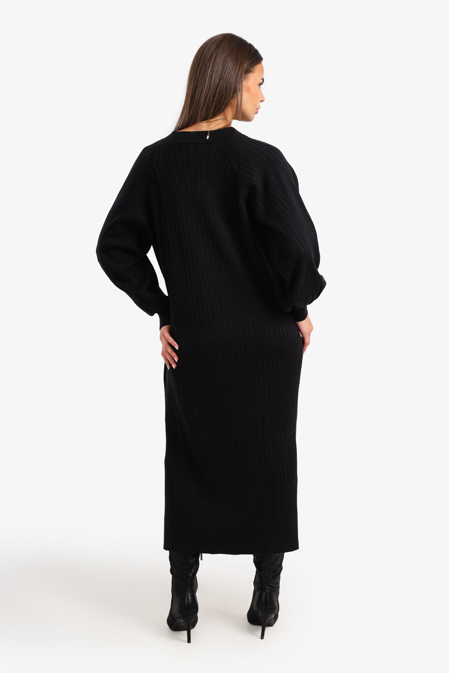 V-Neck Ribbed Midi Dress