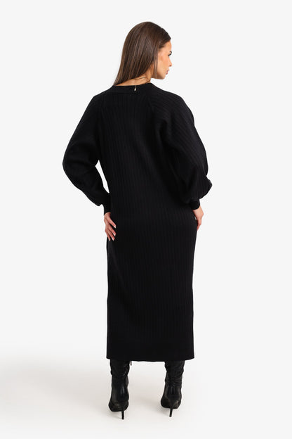 V-Neck Ribbed Midi Dress