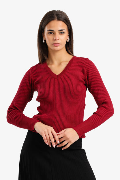 V-Neck Ribbed Pullover