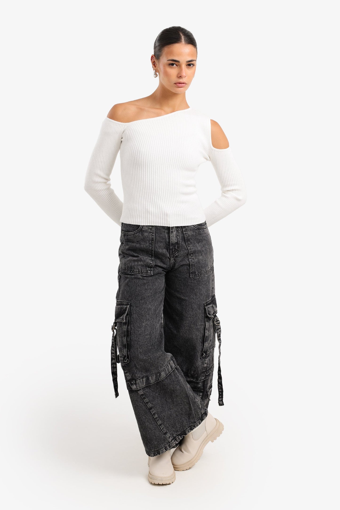 Cut-Out Ribbed Pullover