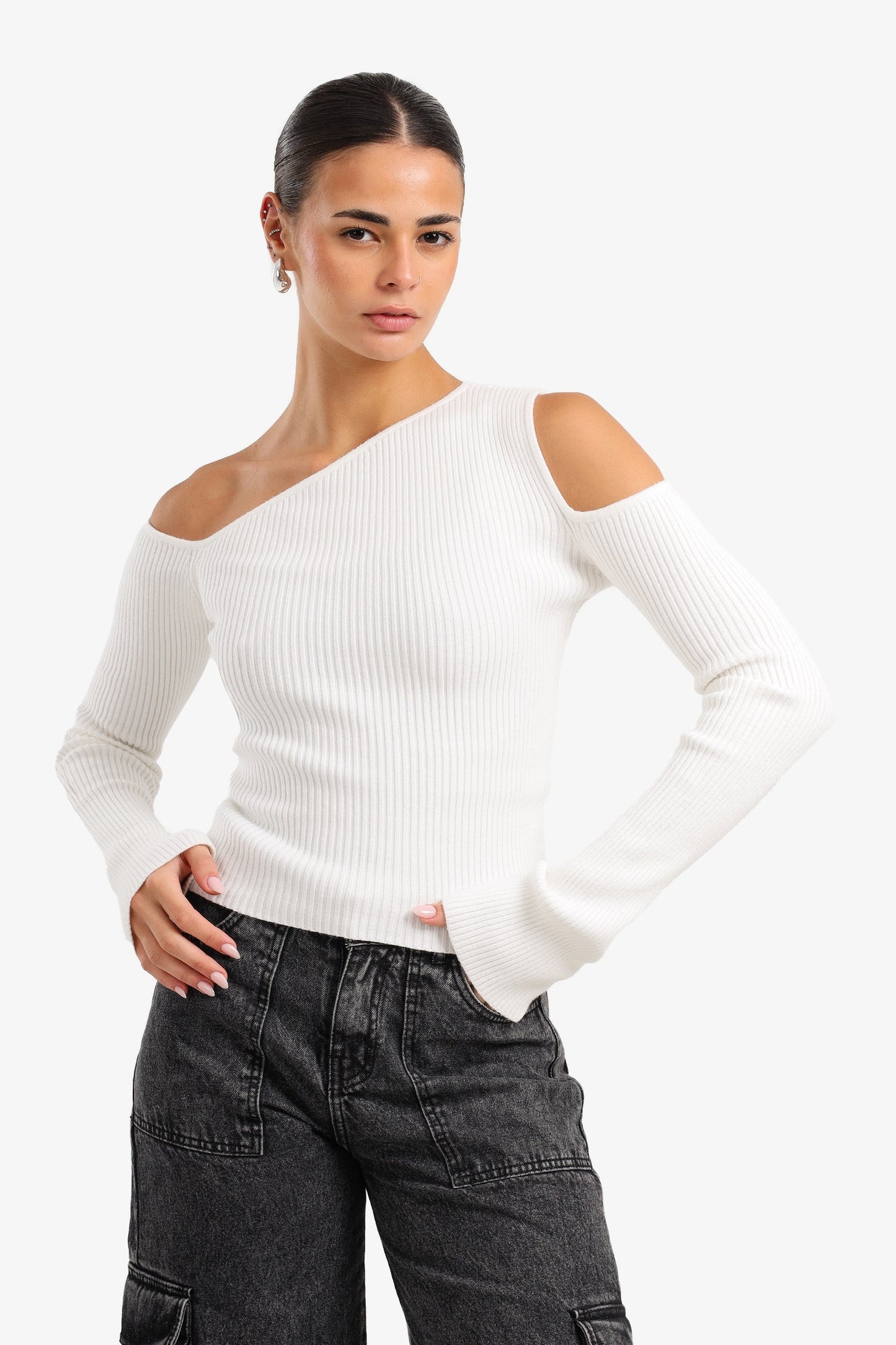 Cut-Out Ribbed Pullover