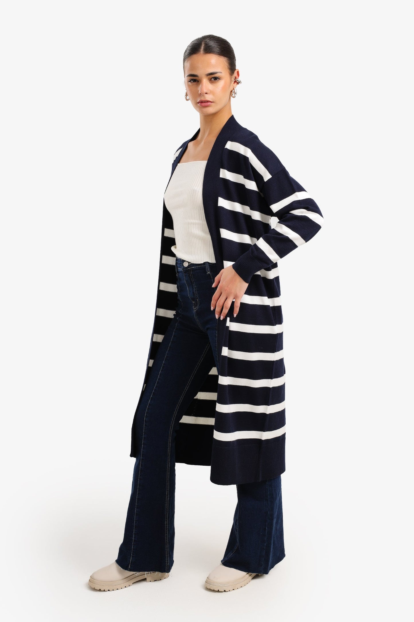 Striped Knit Midi Cardigan