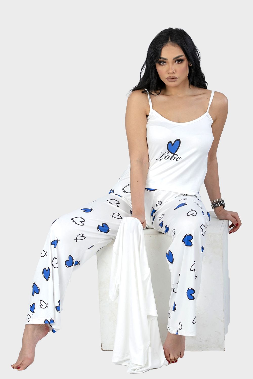 Blue Hearts Printed 2 Pieces Pajama Set