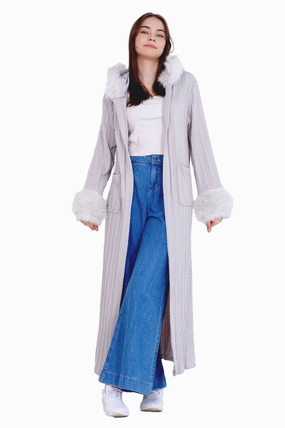 كارديجان محبوك مع تفاصيل من الفرو