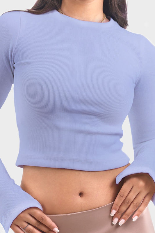 كروب توب مضلع بفتحة معصم لبني مائل للموف