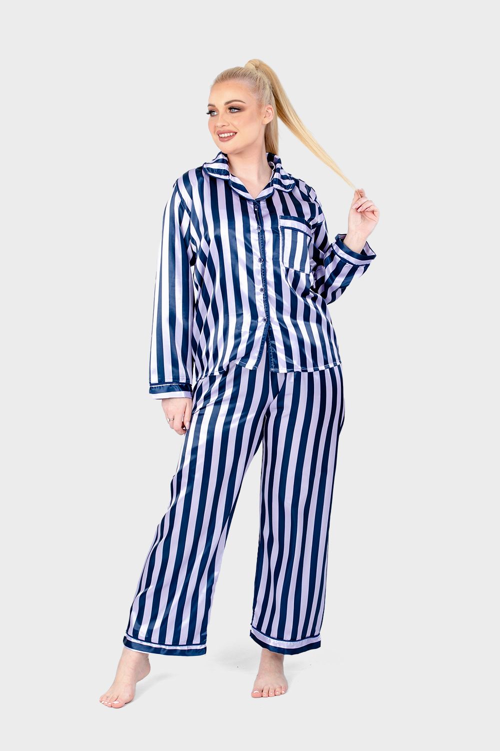 Shechick Bi-Tone Striped Satin Pajama Set