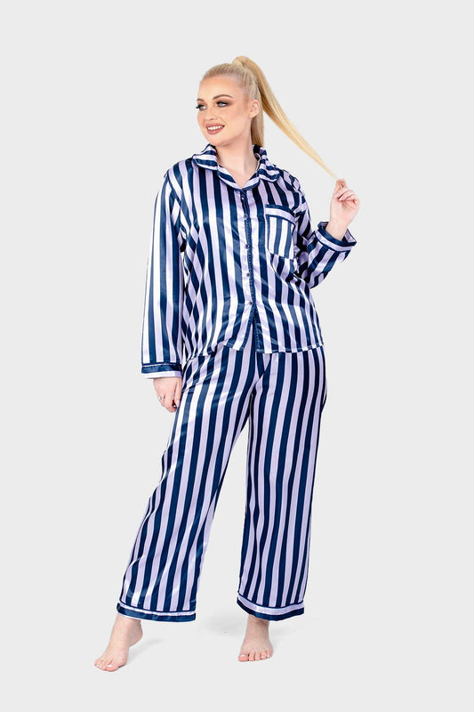 Shechick Bi-Tone Striped Satin Pajama Set