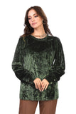 Smoky Wide Cuffs Crushed Velvet Blouse