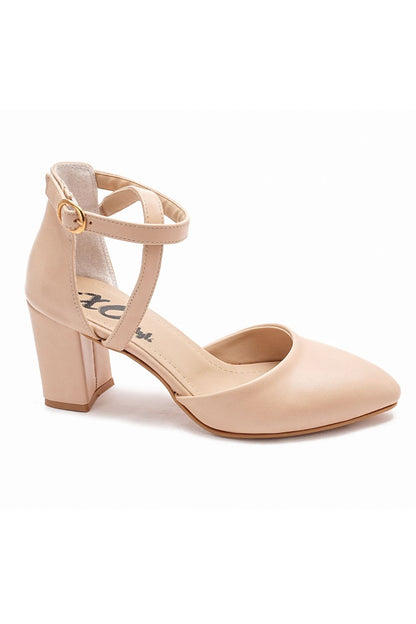 Beige Rounded Strap High Heels Shoes