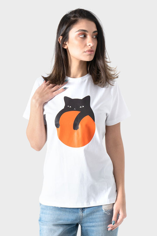 Okoye Black Cat Printed Short Sleeves T-Shirt