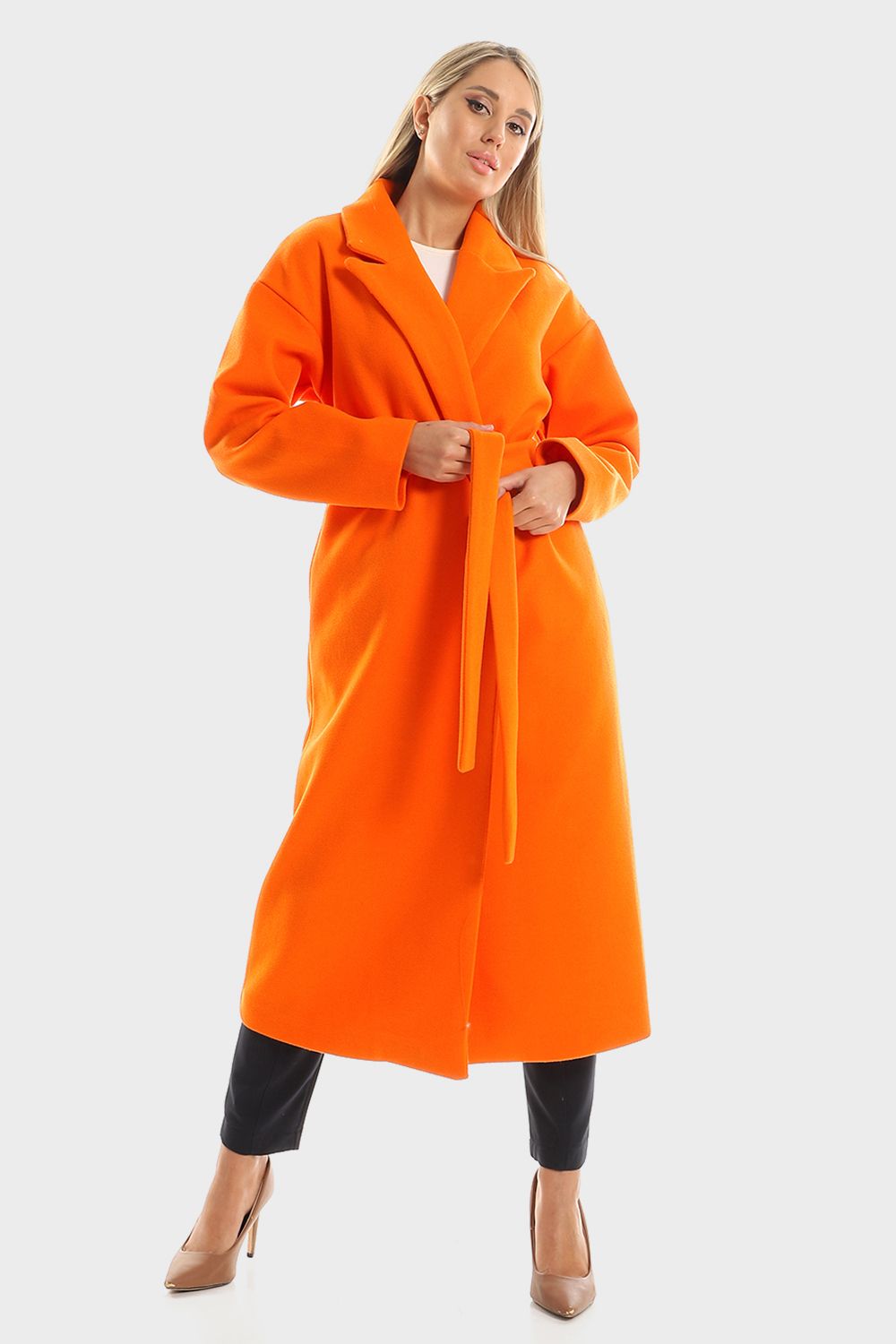 Mr.Joe Belted Plain Maxi Coat