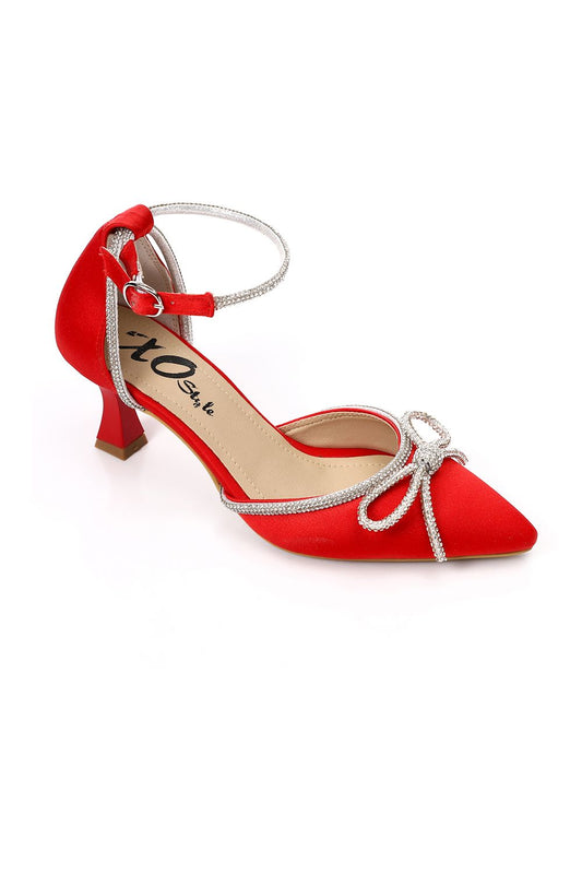 XO Style Strassed Bow Detailing High Heels Shoes