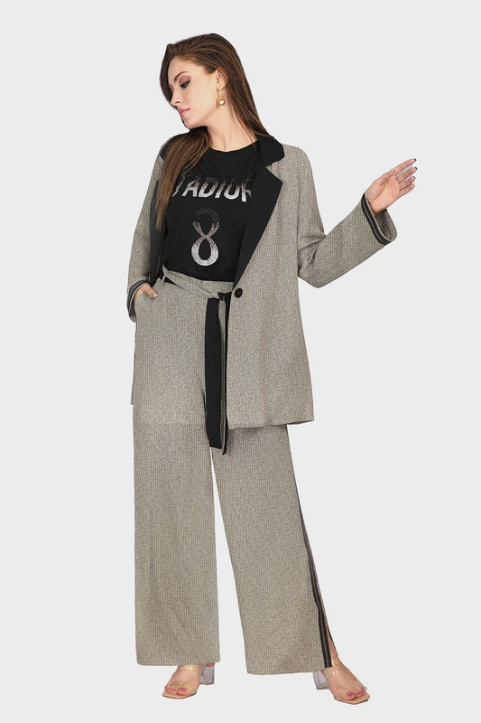 Smoky Casual Set of Jacket with Tie-Belt and Pants