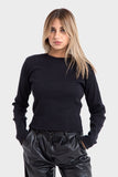 Okoye Black Crew Neck Ribbed Top