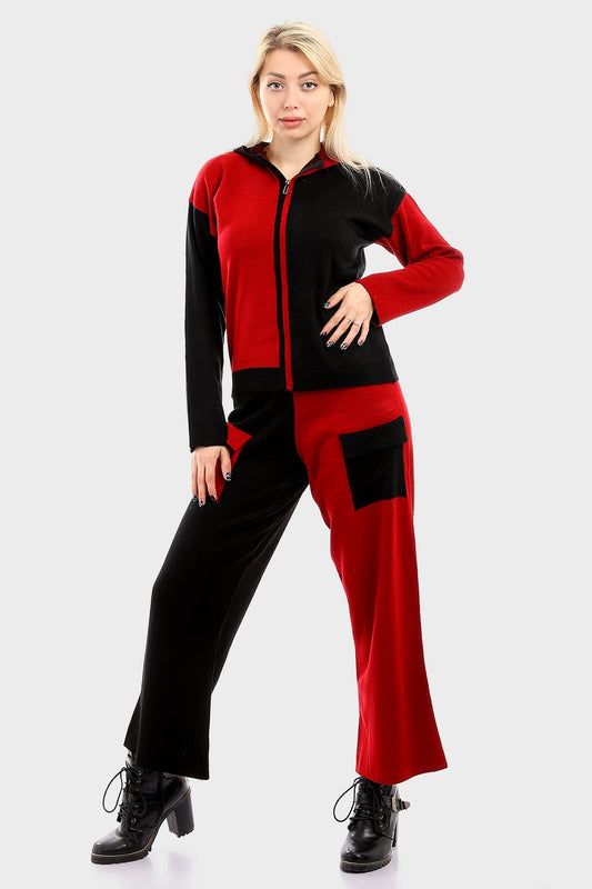 طقم صوف ثنائي اللون مكون من جاكيت وبنطال بسحاب