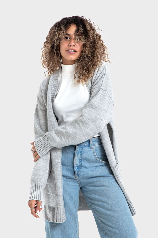 Okoye Gray Knitted Midi Cardigan