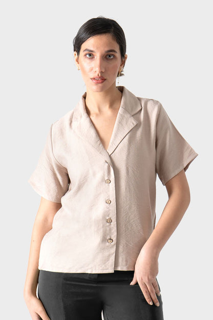 Okoye Beige Short Sleeves Linen Shirt