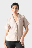 Okoye Beige Short Sleeves Linen Shirt