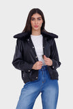 Miss Venus Leather Jacket with Fur Collar