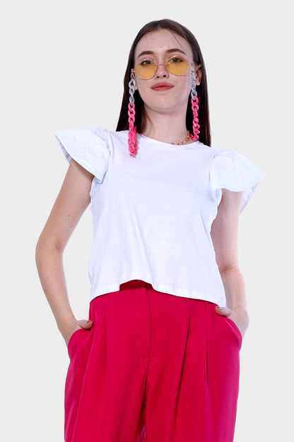 بلوزة بأكمام مجعدة